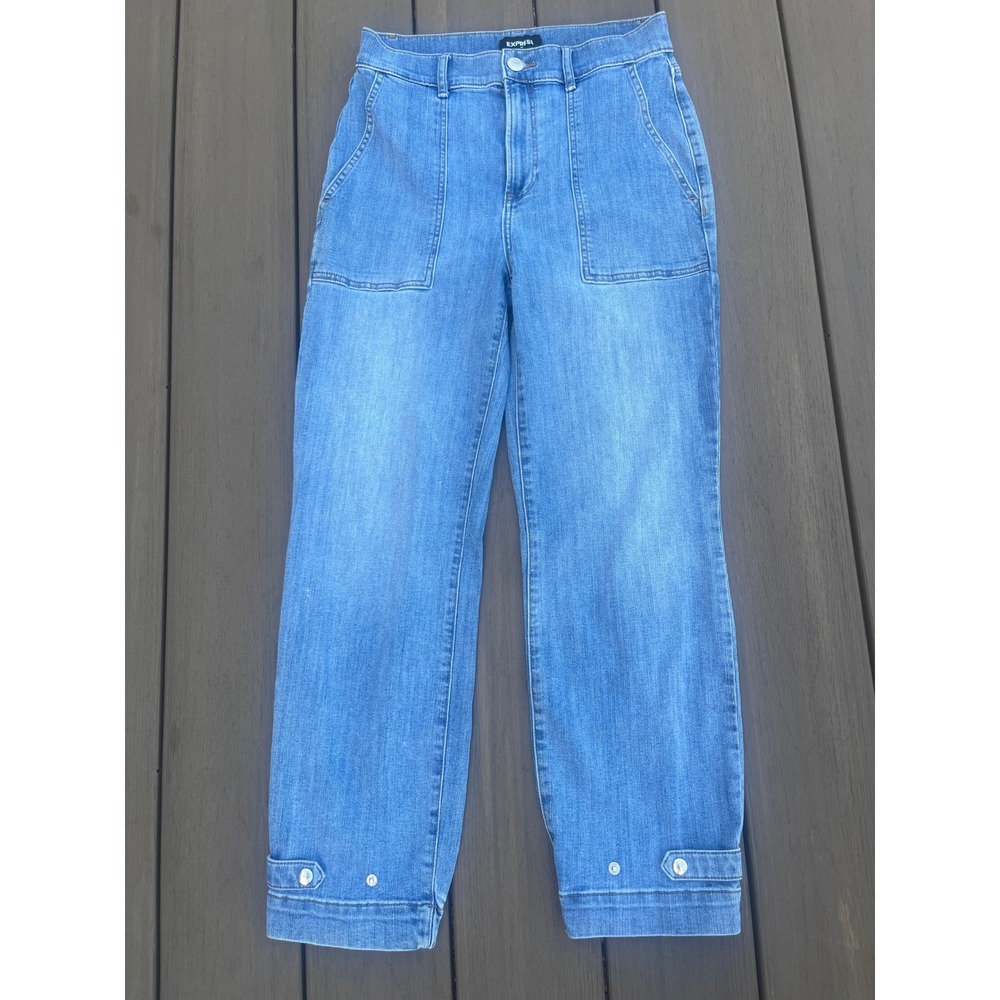 Express Womens High Rise Cropped Straight Stretch Jeans Blue Medium wash 4R (219